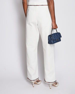 Chanel SS/21 High Waisted White Denim Jeans with Patterned Tweed Piping Size FR 38 (UK 10)