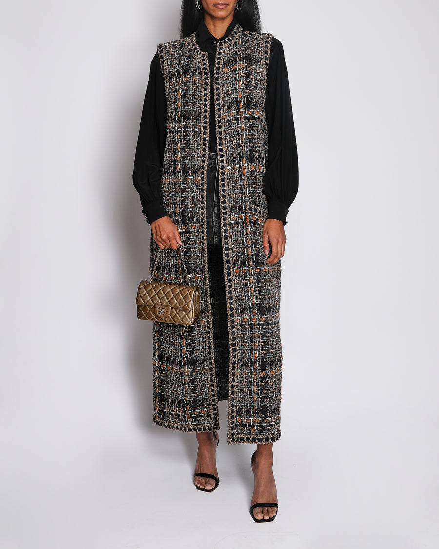 Chanel 16/A Navy and Orange Tweed Longline Sleeveless Vest Size FR 44 (UK 16)