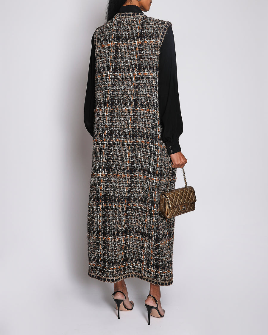 Chanel 16/A Navy and Orange Tweed Longline Sleeveless Vest Size FR 44 (UK 16)
