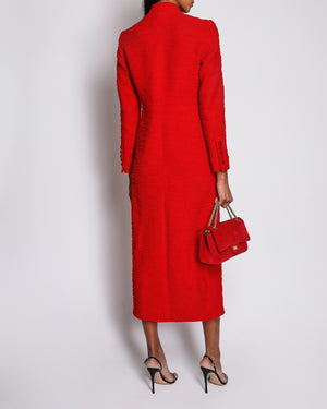 Liberowe Red Imperial Tweed Longline Coat with Velvet Buttons Size M (UK 10)