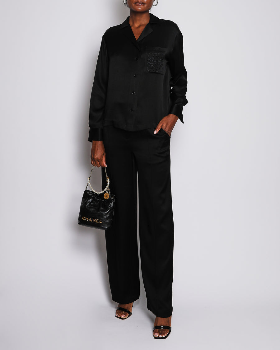 Loewe Black Silk Long-Sleeved Shirt and Trouser Set with Logo Detail Size FR 34 (UK 6) RRP £2,230