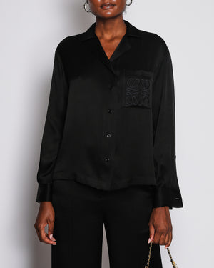 Loewe Black Silk Long-Sleeved Shirt and Trouser Set with Logo Detail Size FR 34 (UK 6) RRP £2,230