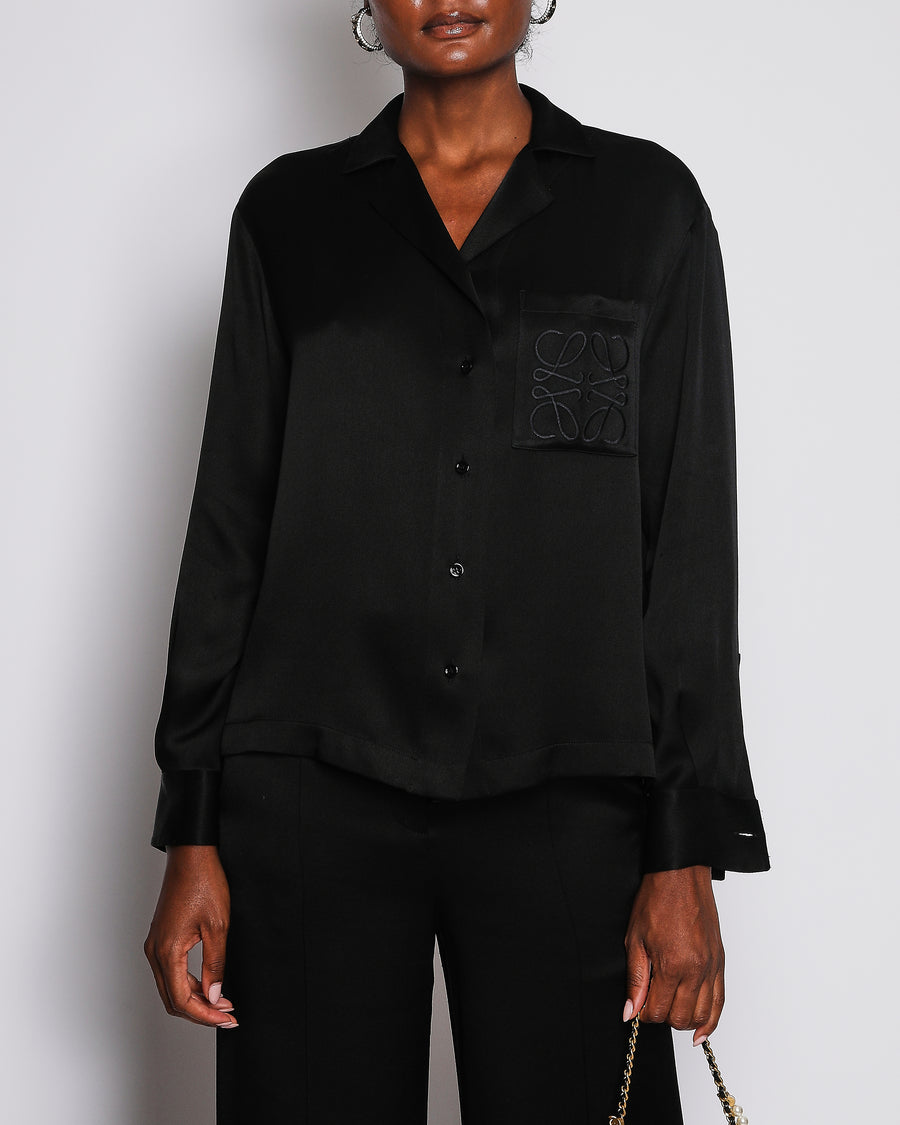 Loewe Black Silk Long-Sleeved Shirt and Trouser Set with Logo Detail Size FR 34 (UK 6) RRP £2,230