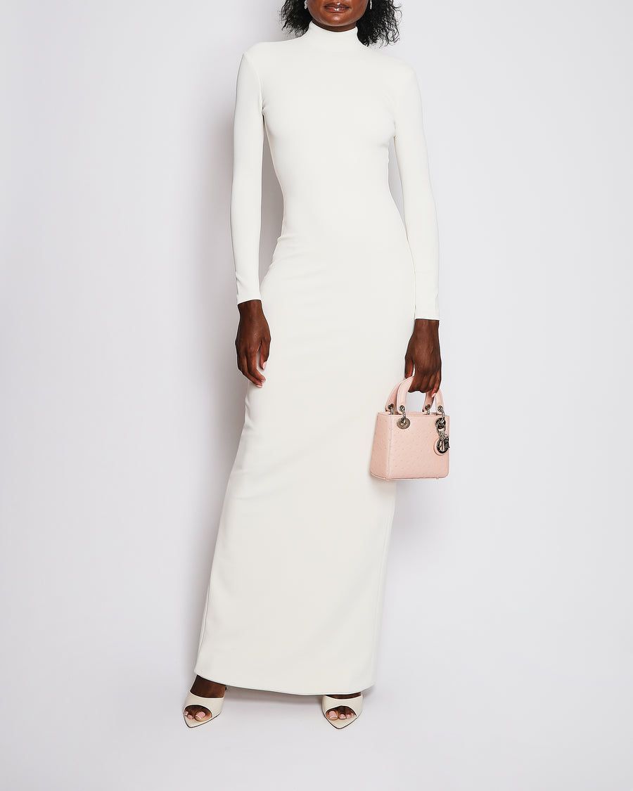 Brandon Maxwell White Wool Long-Sleeve High-Neck Gown with Back Slit Detail Size US 0 (UK 4)