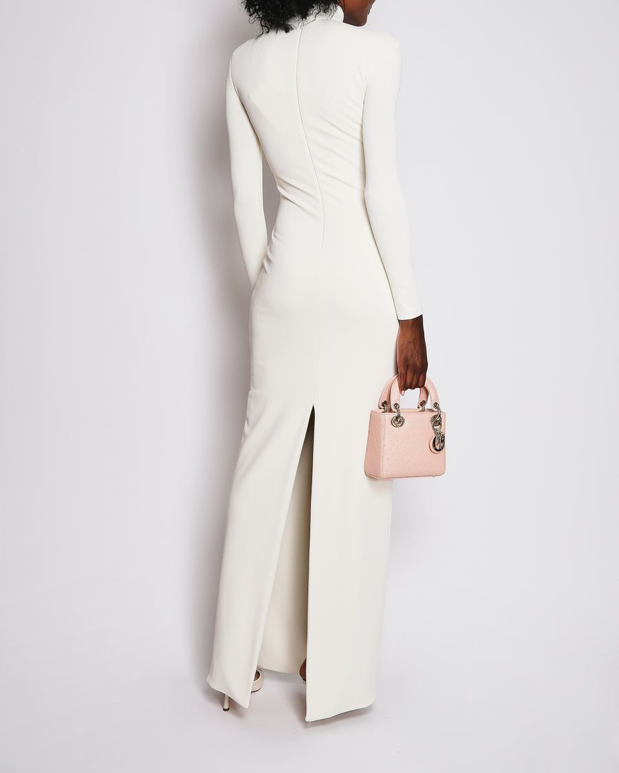 Brandon Maxwell White Wool Long-Sleeve High-Neck Gown with Back Slit Detail Size US 0 (UK 4)