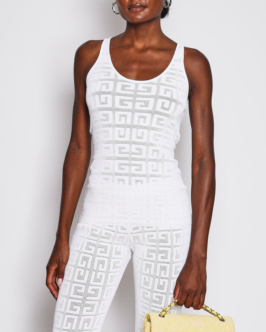 Givenchy White Knit Logo Tank Top with Matching Trouser Set Size XS (UK 6)