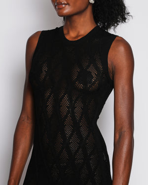 Versace Black Knit Sleeveless Midi Dress with Pointelle Pattern Design Size IT 36 (UK 4)