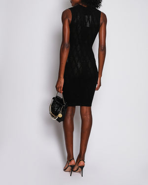 Versace Black Knit Sleeveless Midi Dress with Pointelle Pattern Design Size IT 36 (UK 4)