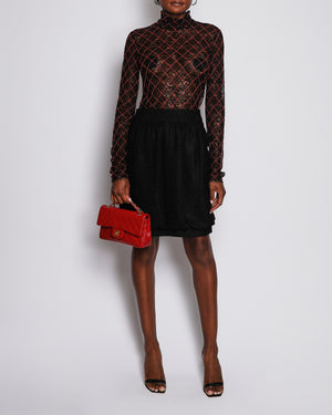 Chanel Black See Through Lace Top with Red Diamond Pattern Stitching Size FR 38 (UK 10)