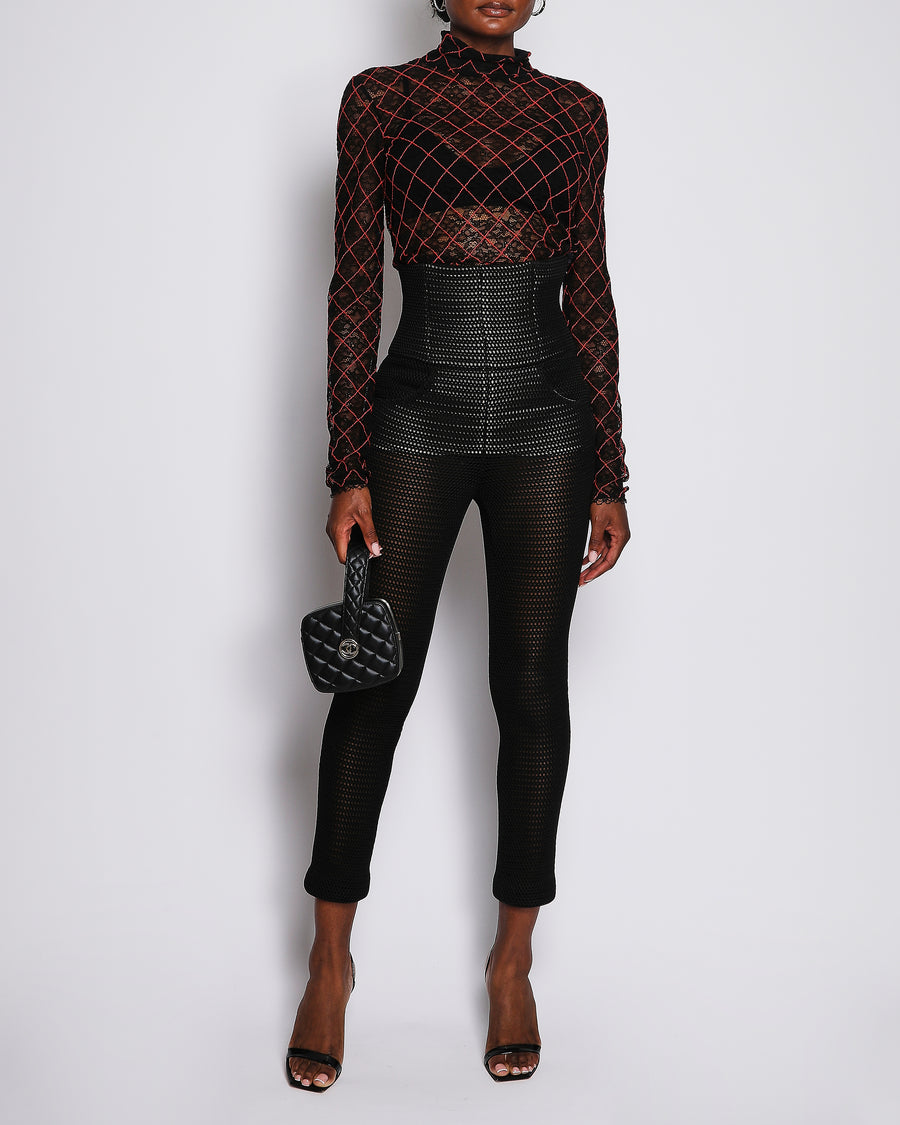 Chanel Black Mesh High Waisted Trousers with Pocket Details Size FR 36 (UK 8)
