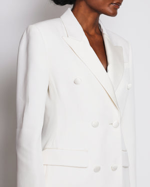 Versace White Double Breasted Oversized Blazer Dress with Silk Collar and Button Size IT 44 (UK 12)