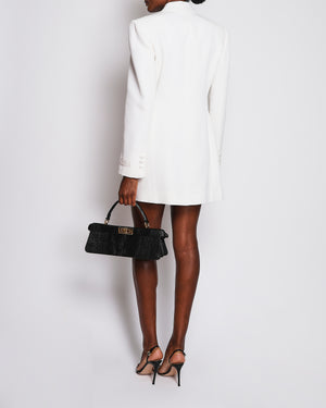 Versace White Double Breasted Oversized Blazer Dress with Silk Collar and Button Size IT 44 (UK 12)