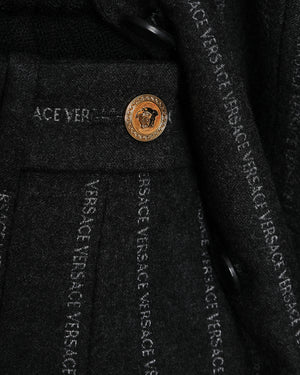 Versace Dark Grey Wool Logo Pinstriped Oversized Blazer and Shorts Set with Size IT 40 (UK 8)