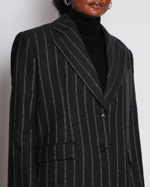 Versace Dark Grey Wool Logo Pinstriped Oversized Blazer and Shorts Set with Size IT 40 (UK 8)