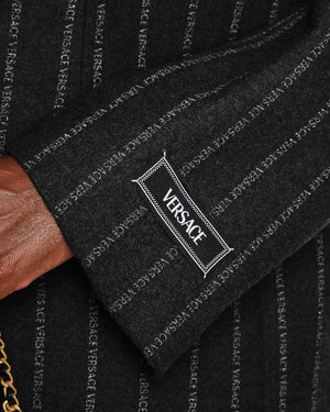 Versace Dark Grey Wool Logo Pinstriped Oversized Blazer and Shorts Set with Size IT 40 (UK 8)
