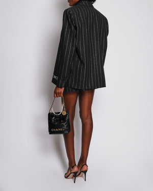 Versace Dark Grey Wool Logo Pinstriped Oversized Blazer and Shorts Set with Size IT 40 (UK 8)