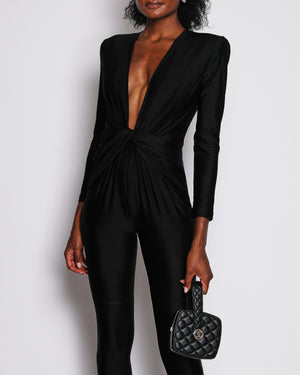 Saint Laurent Black Long-Sleeved Jumpsuit with Front Knot Detail Size 2 (UK 6) RRP £2,500