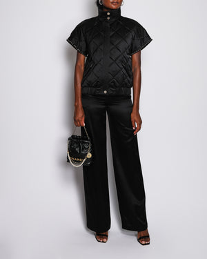 Chanel 19/B Black Cropped Sleeve Quilted Gilet with Chain Trim Detail Size FR 34 (UK 6)