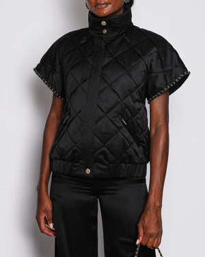 Chanel 19/B Black Cropped Sleeve Quilted Gilet with Chain Trim Detail Size FR 34 (UK 6)