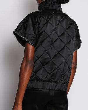 Chanel 19/B Black Cropped Sleeve Quilted Gilet with Chain Trim Detail Size FR 34 (UK 6)