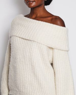Loro Piana Cream Cashmere Knit Sweater with High-Neck Detail Size S (UK 8)