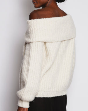 Loro Piana Cream Cashmere Knit Sweater with High-Neck Detail Size S (UK 8)
