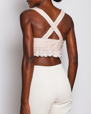 Hermès Light Pink Embroidered Bralette Top with Ribbons and Scalloped Trim Detail Size FR 36 (UK 8) RRP £1,800