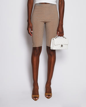 Saint Laurent Beige Ribbed Biker Shorts with Gold YSL Logo Detail Size XS (UK 6)