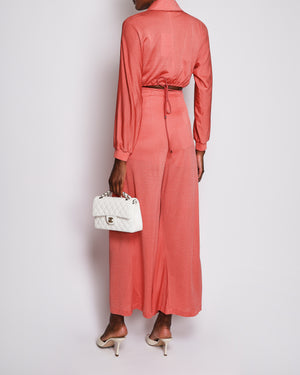 Hermès Coral Silk Cropped Zip-up Top and High Waisted Wide Leg Pants Set with Adjustable Drawstring Detail Size FR 34(UK 6)