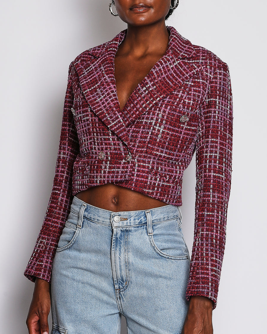 Chanel 23/C Pink and Burgundy Double Breasted Tweed Jacket Size FR 38 (UK 10)