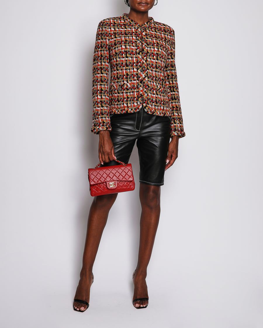 Chanel 23/A Orange Tweed Collarless Jacket with CC Button Detail Size FR 38 (UK 10)
