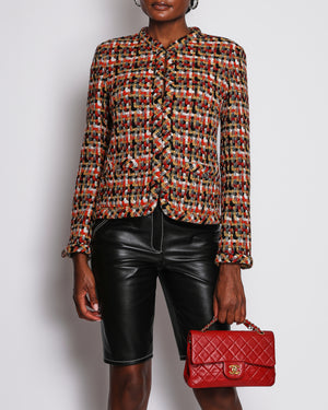 Chanel 23/A Orange Tweed Collarless Jacket with CC Button Detail Size FR 38 (UK 10)