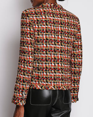 Chanel 23/A Orange Tweed Collarless Jacket with CC Button Detail Size FR 38 (UK 10)