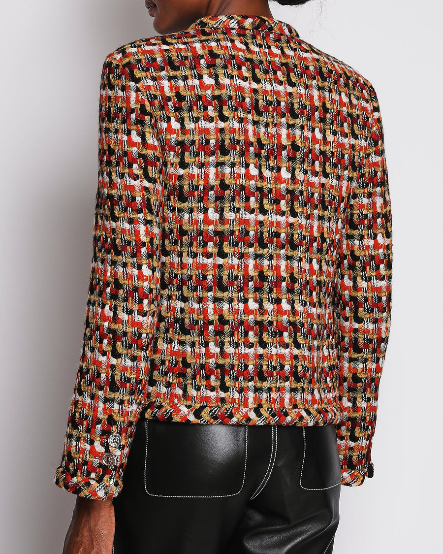 Chanel 23/A Orange Tweed Collarless Jacket with CC Button Detail Size FR 38 (UK 10)