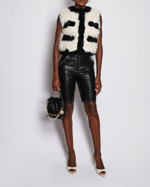 Chanel 22/K Cream and Black Cropped Shearling Gilet Size FR 36 (UK 8)