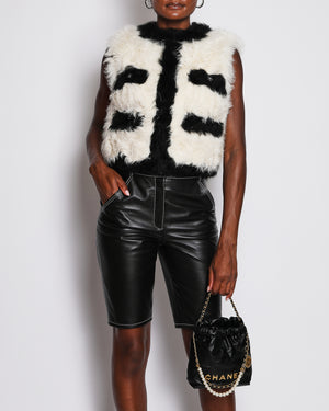 Chanel 22/K Cream and Black Cropped Shearling Gilet Size FR 36 (UK 8)