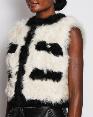 Chanel 22/K Cream and Black Cropped Shearling Gilet Size FR 36 (UK 8)