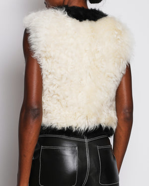 Chanel 22/K Cream and Black Cropped Shearling Gilet Size FR 36 (UK 8)