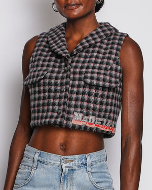 Chanel 21/B Pink and Charcoal Houndstooth Vest with Logo Embellishment Detail Size FR 38 (UK 10)