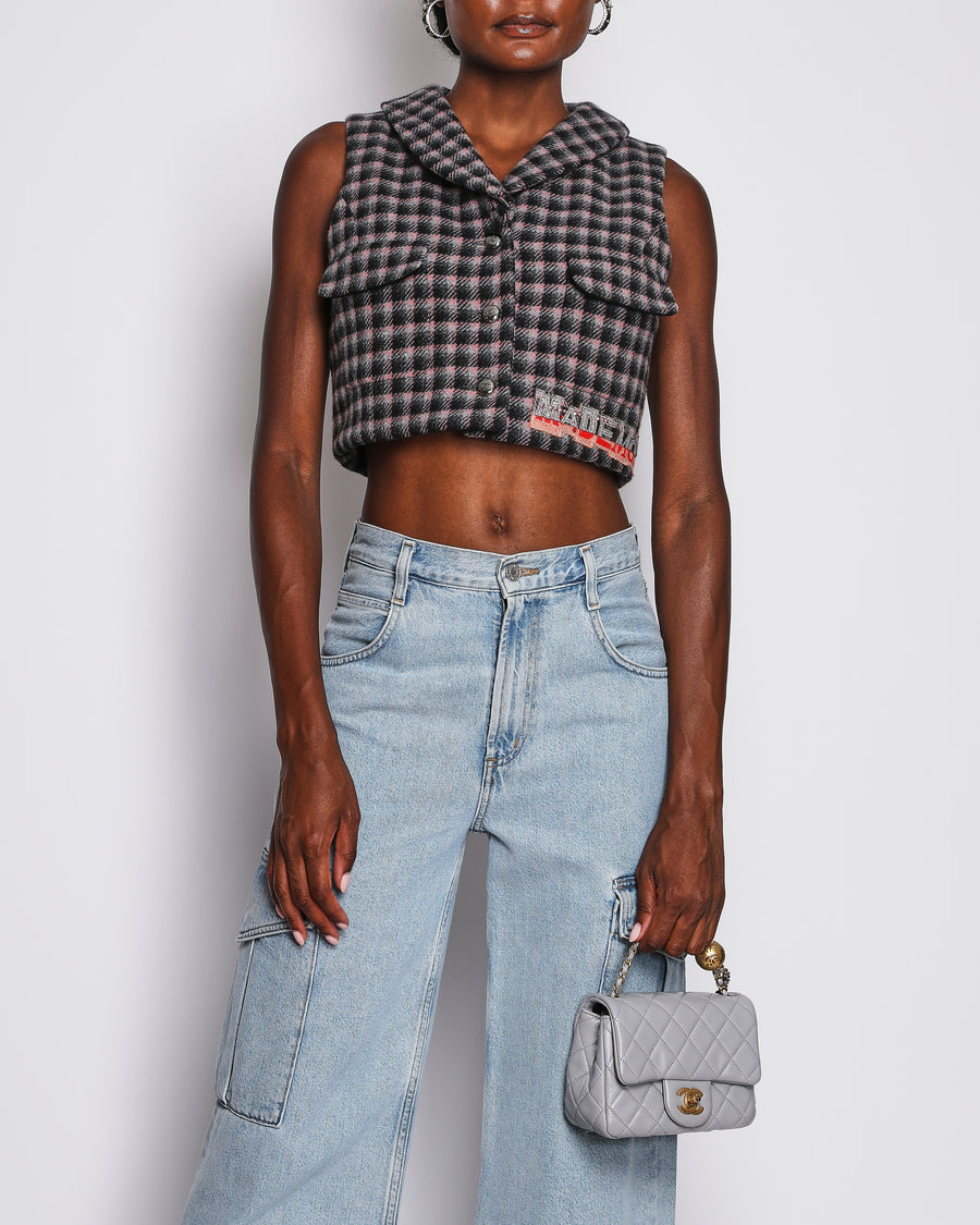 Chanel 21/B Pink and Charcoal Houndstooth Vest with Logo Embellishment Detail Size FR 38 (UK 10)