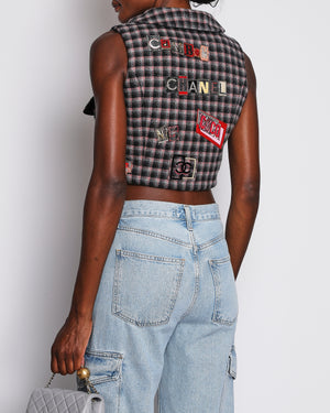 Chanel 21/B Pink and Charcoal Houndstooth Vest with Logo Embellishment Detail Size FR 38 (UK 10)