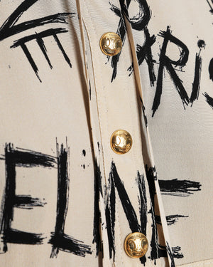 Celine Beige Triomphe Logo Print Hooded Top with Matching Shorts Set Size FR 36/38 (UK 8/10)