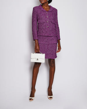 Chanel 21/C Purple Tweed Jacket with Matching Skirt Set Size FR 38 (UK 10)