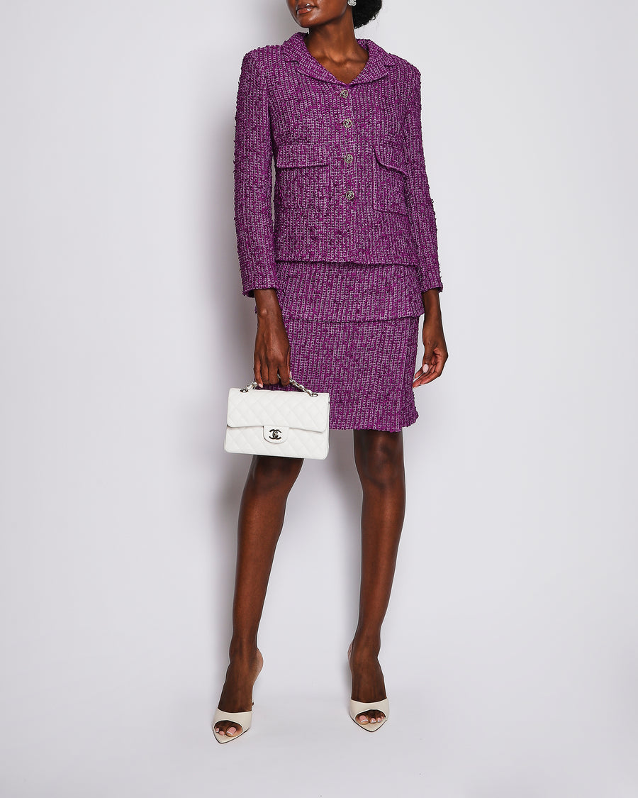 Chanel 21/C Purple Tweed Jacket with Matching Skirt Set Size FR 38 (UK 10)