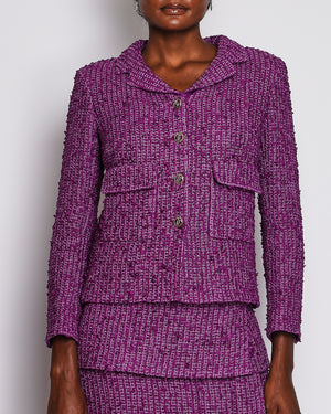 Chanel 21/C Purple Tweed Jacket with Matching Skirt Set Size FR 38 (UK 10)