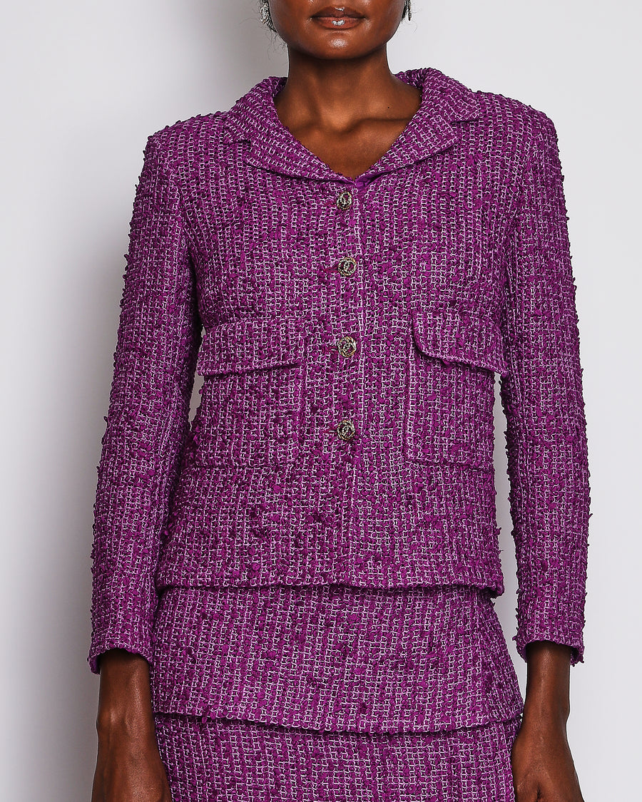 Chanel 21/C Purple Tweed Jacket with Matching Skirt Set Size FR 38 (UK 10)