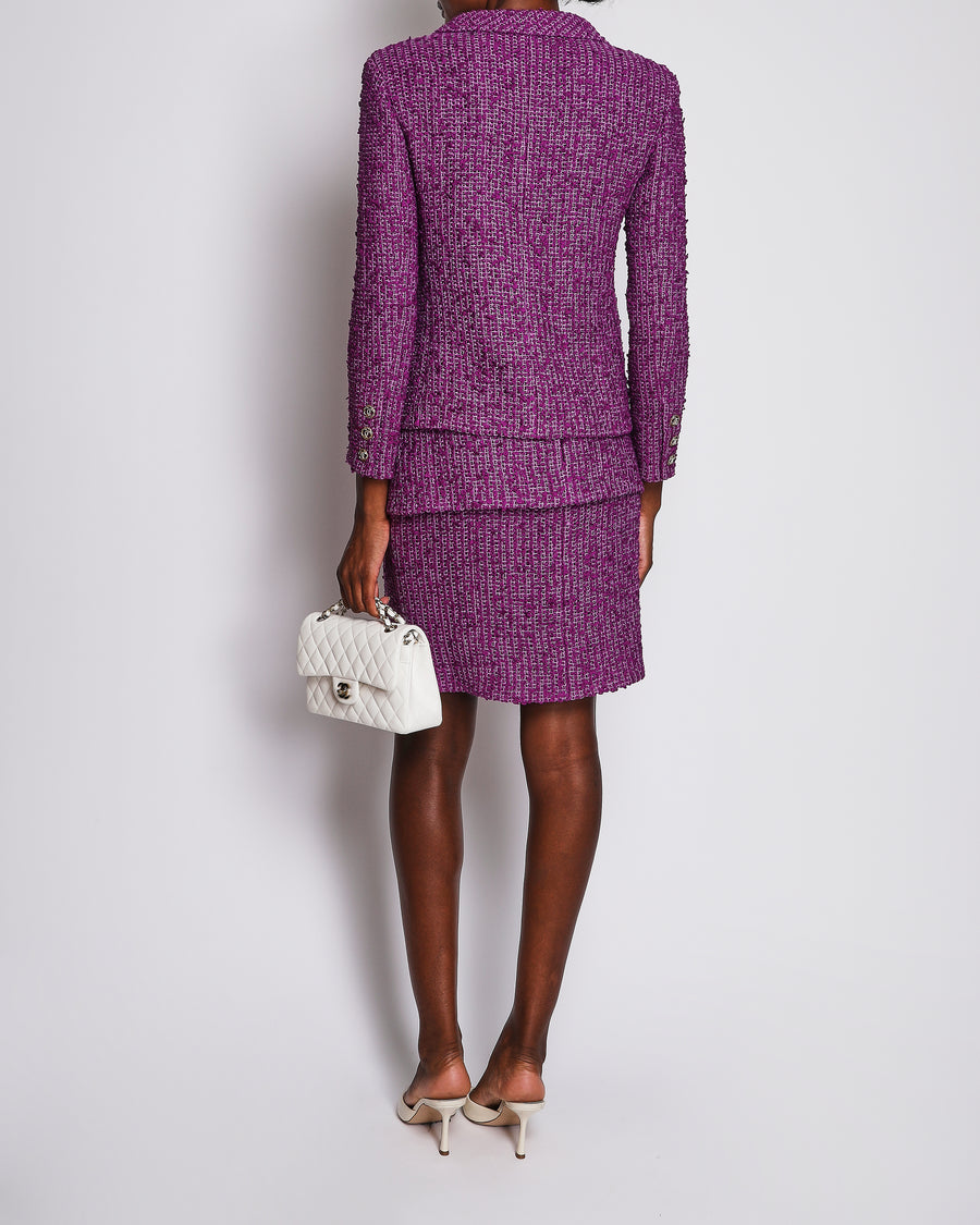 Chanel 21/C Purple Tweed Jacket with Matching Skirt Set Size FR 38 (UK 10)