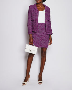 Chanel 21/C Purple Tweed Jacket with Matching Skirt Set Size FR 38 (UK 10)