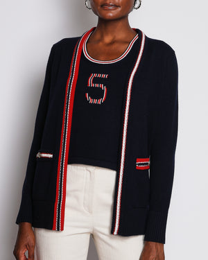 Chanel Navy No5 Cashmere Vest with Matching Cardigan Set Size FR 34/36 (UK 6/8)
