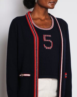 Chanel Navy No5 Cashmere Vest with Matching Cardigan Set Size FR 34/36 (UK 6/8)